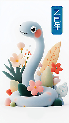 PSD 꽃 잎 일러스트 나뭇잎 새해 미소 사람없음 설날 귀여움 뱀띠 청록색 2025년 을사년 국내일러스트 푸른뱀 푸른뱀캐릭터 식물 명절 컬러 컨셉 표정 십이지신 뱀 연도 뱀캐릭터 파일형식