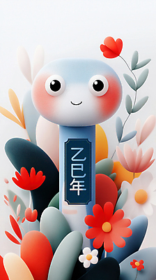 PSD 꽃 잎 일러스트 새해 미소 웃음 사람없음 설날 귀여움 뱀띠 청록색 2025년 을사년 국내일러스트 푸른뱀 푸른뱀캐릭터 식물 명절 컬러 컨셉 표정 십이지신 뱀 연도 뱀캐릭터 파일형식