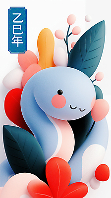 PSD 꽃 잎 일러스트 새해 웃음 사람없음 설날 귀여움 뱀띠 청록색 2025년 을사년 국내일러스트 푸른뱀 푸른뱀캐릭터 식물 명절 컬러 컨셉 표정 십이지신 뱀 연도 뱀캐릭터 파일형식