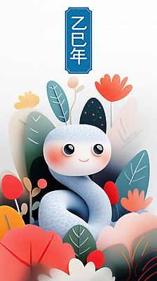 PSD 꽃 잎 일러스트 새해 미소 사람없음 설날 귀여움 뱀띠 청록색 2025년 을사년 국내일러스트 푸른뱀 푸른뱀캐릭터 식물 명절 컬러 컨셉 표정 십이지신 뱀 연도 뱀캐릭터 파일형식