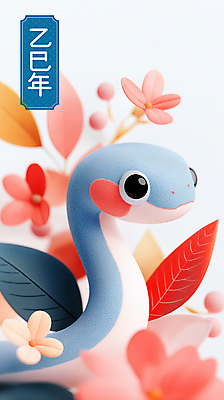 PSD 꽃 잎 일러스트 새해 미소 사람없음 설날 귀여움 뱀띠 청록색 2025년 을사년 국내일러스트 푸른뱀 푸른뱀캐릭터 식물 명절 컬러 컨셉 표정 십이지신 뱀 연도 뱀캐릭터 파일형식