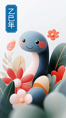 PSD 꽃 잎 일러스트 새해 미소 사람없음 설날 귀여움 뱀띠 청록색 2025년 을사년 국내일러스트 푸른뱀 푸른뱀캐릭터 식물 명절 컬러 컨셉 표정 십이지신 뱀 연도 뱀캐릭터 파일형식