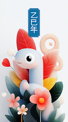 PSD 꽃 얼굴 잎 일러스트 새해 미소 사람없음 설날 귀여움 뱀띠 청록색 2025년 을사년 국내일러스트 푸른뱀 푸른뱀캐릭터 식물 명절 컬러 컨셉 표정 신체부위 십이지신 뱀 연도 뱀캐릭터 파일형식