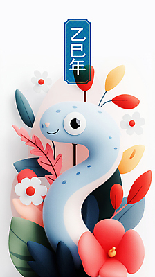 PSD 꽃 잎 일러스트 새해 미소 사람없음 설날 귀여움 뱀띠 청록색 2025년 을사년 국내일러스트 푸른뱀 푸른뱀캐릭터 식물 명절 컬러 컨셉 표정 십이지신 뱀 연도 뱀캐릭터 파일형식