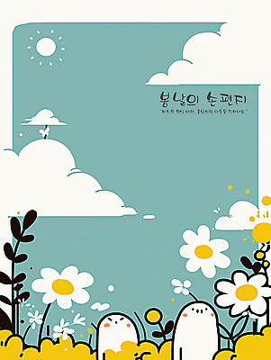 PSD 구름 꽃 일러스트 프레임 밝음 사람없음 태양 평화 봄 풀 편지 청록색 카피스페이스 국내일러스트 자연요소 식물 계절 컬러 컨셉 공백 파일형식