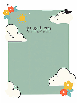 PSD 구름 꽃 일러스트 프레임 밝음 사람없음 평화 봄 풀 편지 청록색 카피스페이스 국내일러스트 자연요소 식물 계절 컬러 컨셉 공백 파일형식