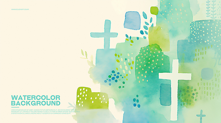 PSD 나무 기독교 십자가 일러스트 수채화 사람없음 풀 번짐 청록색 국내일러스트 식물 종교 컬러 파일형식 효과