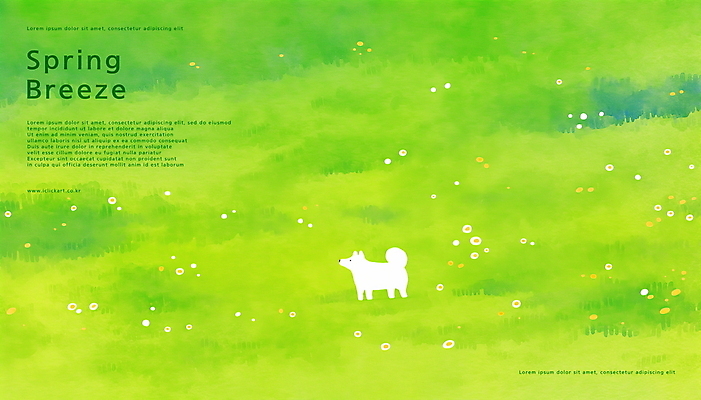 PSD 여유 일러스트 풍경 초원 사람없음 초록색 평화 봄 강아지 감성 국내일러스트 계절 감정 컬러 컨셉 반려동물 개 파일형식