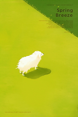 PSD 여유 일러스트 풍경 초원 사람없음 초록색 평화 봄 강아지 국내일러스트 계절 감정 컬러 컨셉 반려동물 개 파일형식