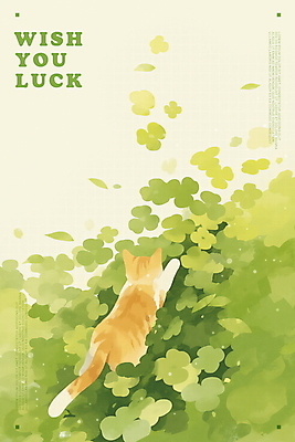 PSD 한마리 여유 일러스트 나뭇잎 사람없음 초록색 평화 귀여움 고양이 행운 클로버 감성 국내일러스트 1 감정 컬러 컨셉 잎 포유류 반려동물 파일형식