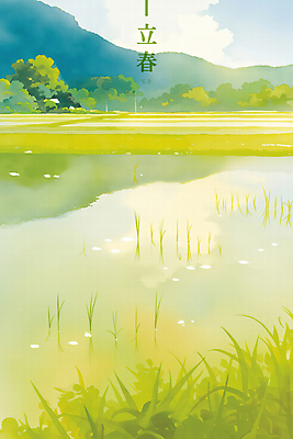 PSD 나무 구름 여유 일러스트 하늘 수채화 산 풍경 사람없음 초록색 평화 봄 시골 벼농사 논밭 입춘 국내일러스트 자연요소 식물 계절 감정 컬러 컨셉 밭 논 농사 절기 파일형식