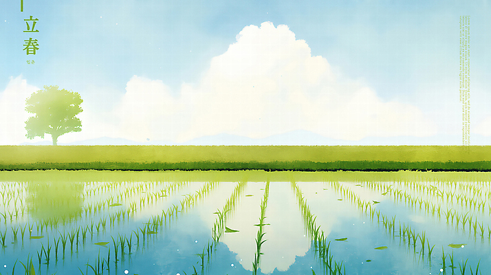 PSD 나무 구름 여유 일러스트 하늘 수채화 풍경 사람없음 초록색 평화 봄 시골 벼농사 논밭 입춘 국내일러스트 자연요소 식물 계절 감정 컬러 컨셉 밭 논 농사 절기 파일형식