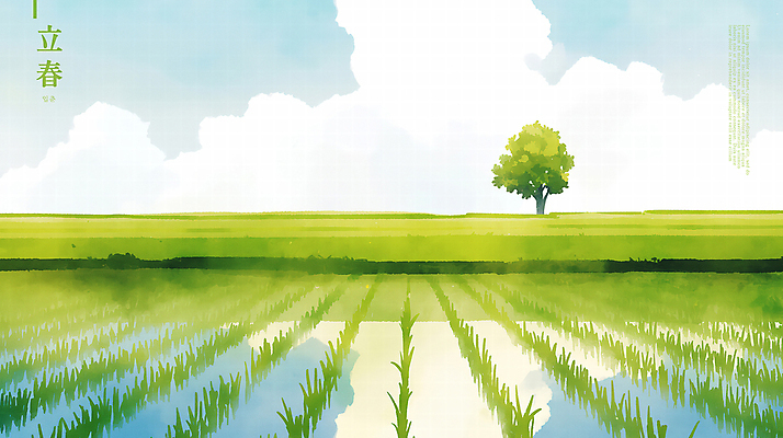 PSD 나무 구름 여유 일러스트 하늘 수채화 풍경 사람없음 초록색 평화 봄 시골 벼농사 논밭 입춘 국내일러스트 자연요소 식물 계절 감정 컬러 컨셉 밭 논 농사 절기 파일형식