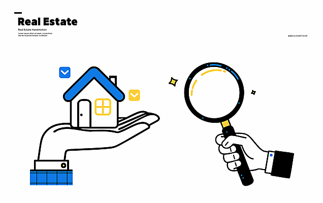 손 일러스트 돋보기 부동산 주택 들기 신체부위 파란색 반짝임 검은색 체크표시 심플 엘리먼트 국내일러스트 AI파일 컬러 모션 사람 건물 재산 확인 파일형식 벡터