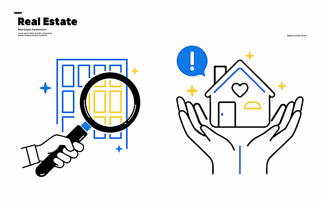 손 말풍선 일러스트 돋보기 부동산 주택 들기 신체부위 파란색 반짝임 검은색 하트 심플 엘리먼트 국내일러스트 AI파일 모양 컬러 모션 사람 건물 재산 파일형식 벡터