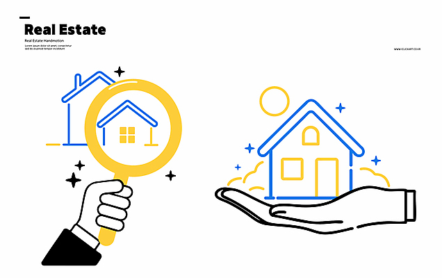 구름 손 일러스트 돋보기 부동산 주택 들기 신체부위 파란색 반짝임 태양 검은색 심플 엘리먼트 국내일러스트 AI파일 자연요소 컬러 모션 사람 건물 재산 파일형식 벡터