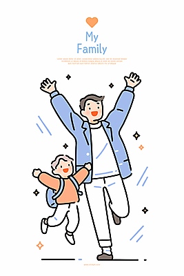 전신 남자 행복 어린이 가방 일러스트 함께함 웃음 소년 성인 두명 파란색 반짝임 점프 만세 하트 부자지간 남자만 유대감 일러캐릭터 AI파일 모양 캐릭터 잡화 감정 아들 컬러 컨셉 가족 모션 표정 사람 아빠 파일형식 벡터