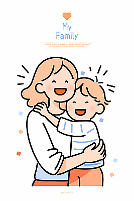 여자 남자 행복 어린이 일러스트 포옹 함께함 웃음 소년 성인 두명 주황색 하트 유대감 일러캐릭터 AI파일 모자관계 모양 캐릭터 감정 아들 컬러 컨셉 가족 안기 엄마 표정 사람 파일형식 벡터