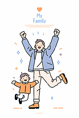 전신 남자 행복 어린이 일러스트 함께함 웃음 소년 성인 두명 파란색 점프 만세 에너지 하트 아빠 부자지간 남자만 유대감 일러캐릭터 AI파일 모양 캐릭터 감정 아들 컬러 컨셉 가족 모션 표정 사람 파일형식 벡터