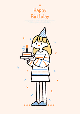 전신 여자 행복 어린이 일러스트 한명 웃음 들기 소녀 주황색 기쁨 고깔모자 축하 생일 생일케이크 꽃가루 소녀한명만 일러캐릭터 AI파일 캐릭터 모자_잡화 1 기념일 감정 컬러 컨셉 모션 표정 사람 케이크 가루 여자한명만 소녀만 파일형식 벡터