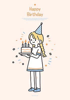 전신 여자 행복 어린이 일러스트 한명 웃음 들기 소녀 주황색 기쁨 고깔모자 축하 생일 생일케이크 꽃가루 소녀한명만 일러캐릭터 AI파일 캐릭터 모자_잡화 1 기념일 감정 컬러 컨셉 모션 표정 사람 케이크 가루 여자한명만 소녀만 파일형식 벡터