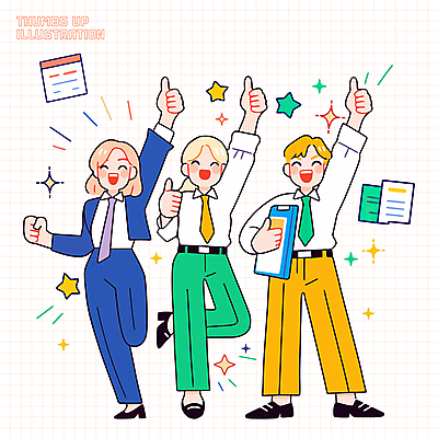 전신 여자 남자 일러스트 미소 들기 정장 성인 세명 반짝임 손들기 직장인 문서 긍정 따봉 다리들기 성인만 일러캐릭터 AI파일 직업 캐릭터 옷 컨셉 모션 표정 사람 최고 파일형식 벡터