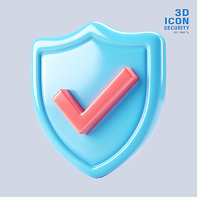 PSD 아이콘 사람없음 3D아이콘 3D 오브젝트 체크표시 보안 방패 엘리먼트 쉴드 편집3D 안전 디지털합성 확인 파일형식