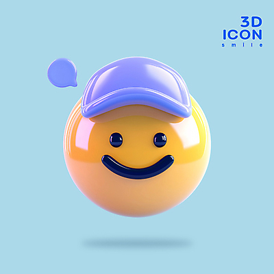 PSD 아이콘 하늘색 말풍선 웃음 사람없음 그래픽 3D아이콘 3D 광택 캡모자 이모지 편집3D 모자_잡화 표정 파란색 디지털합성 파일형식