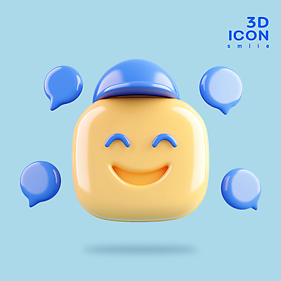 PSD 아이콘 하늘색 말풍선 웃음 사람없음 그래픽 3D아이콘 3D 광택 캡모자 이모지 편집3D 모자_잡화 표정 파란색 디지털합성 파일형식