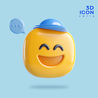 PSD 아이콘 하늘색 말풍선 웃음 사람없음 그래픽 3D아이콘 3D 광택 캡모자 이모지 편집3D 모자_잡화 표정 파란색 디지털합성 파일형식