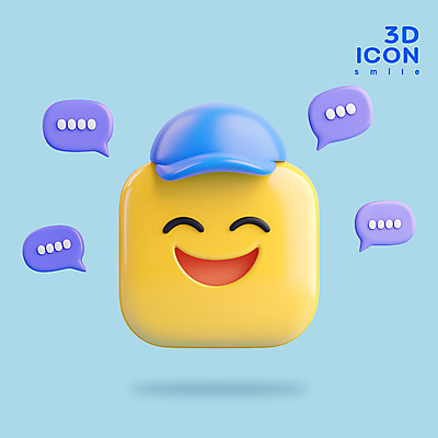 PSD 아이콘 하늘색 말풍선 웃음 사람없음 그래픽 3D아이콘 3D 광택 캡모자 이모지 편집3D 모자_잡화 표정 파란색 디지털합성 파일형식