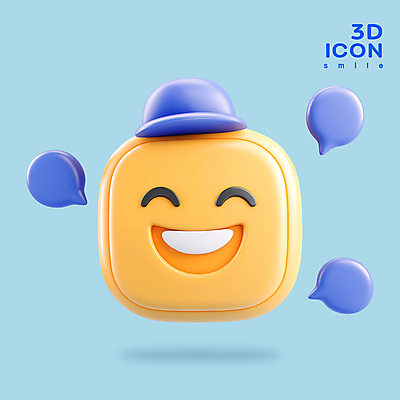 PSD 아이콘 하늘색 말풍선 웃음 사람없음 그래픽 3D아이콘 3D 광택 캡모자 이모지 편집3D 모자_잡화 표정 파란색 디지털합성 파일형식