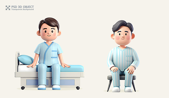전신 PSD 편집이미지 여자 남자 의자 의학 3D캐릭터 직업캐릭터 미소 들기 앉기 성인 두명 3D 환자복 병원침대 차트보드 성인만 편집3D 직업 캐릭터 옷 가구 모션 표정 사람 환자 침대 디지털합성 파일형식