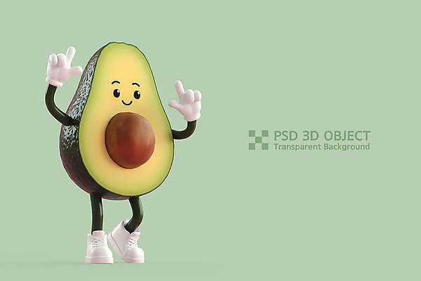 PSD 편집이미지 단면 3D캐릭터 미소 사람없음 연두색 3D 손들기 아보카도 아보카도캐릭터 편집3D 캐릭터 과일 모션 표정 초록색 디지털합성 파일형식