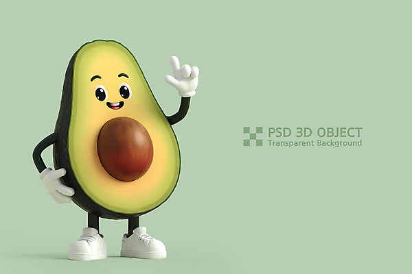 PSD 편집이미지 허리손 단면 3D캐릭터 미소 사람없음 연두색 3D 손들기 아보카도 아보카도캐릭터 편집3D 캐릭터 포즈 과일 모션 표정 초록색 디지털합성 파일형식