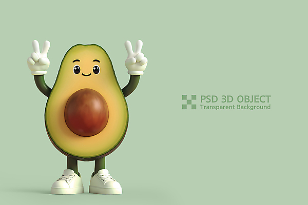 PSD 편집이미지 단면 3D캐릭터 미소 사람없음 연두색 3D 브이 아보카도 아보카도캐릭터 편집3D 캐릭터 과일 표정 손짓 초록색 디지털합성 파일형식