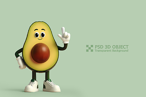 PSD 편집이미지 허리손 단면 3D캐릭터 미소 사람없음 연두색 3D 손들기 아보카도 아보카도캐릭터 편집3D 캐릭터 포즈 과일 모션 표정 초록색 디지털합성 파일형식