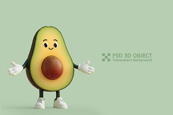 PSD 편집이미지 팔벌리기 단면 3D캐릭터 미소 사람없음 연두색 3D 아보카도 아보카도캐릭터 편집3D 캐릭터 과일 모션 표정 초록색 디지털합성 파일형식