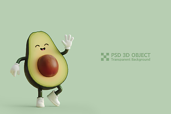 PSD 편집이미지 단면 3D캐릭터 미소 사람없음 연두색 3D 손들기 춤 아보카도 아보카도캐릭터 편집3D 캐릭터 과일 모션 문화예술 표정 초록색 디지털합성 파일형식