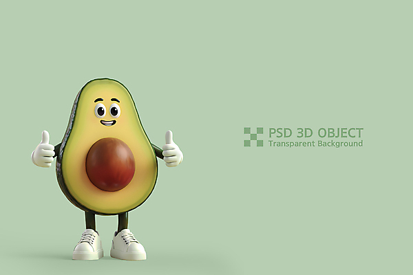 PSD 편집이미지 단면 3D캐릭터 미소 사람없음 연두색 3D 따봉 아보카도 아보카도캐릭터 편집3D 캐릭터 과일 표정 초록색 최고 디지털합성 파일형식