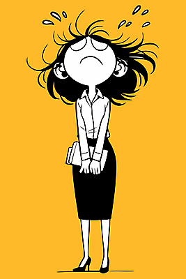 전신 여자 일러스트 스트레스 한명 들기 정장 성인 노란색 불안 땀 울상 성인여자한명만 국내일러스트 AI파일 1 옷 감정 컬러 모션 사람 여자한명만 성인여자만 파일형식 벡터