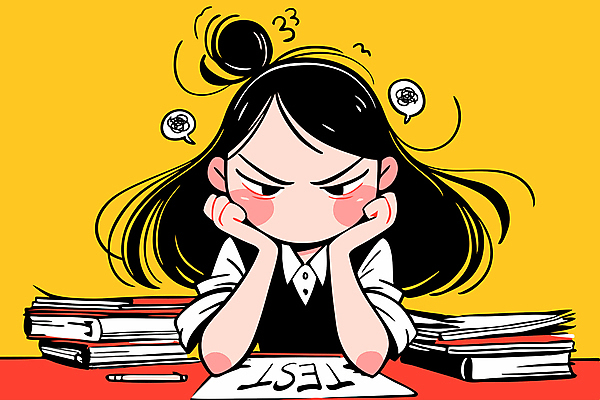 학생 여자 일러스트 청소년 스트레스 한명 상반신 학습 펜 노란색 턱괴기 시험 불안 책상 고민 책더미 십대여자한명만 국내일러스트 AI파일 1 교육 감정 컬러 가구 모션 사람 책 필기구 무더기 여자한명만 십대여자만 파일형식 벡터