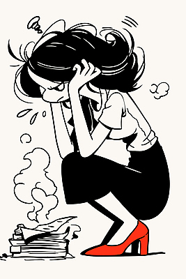 여자 구두 일러스트 스트레스 한명 성인 불안 고민 웅크림 서류더미 성인여자한명만 국내일러스트 AI파일 1 감정 신발 모션 사람 문서 여자한명만 성인여자만 파일형식 벡터 더미