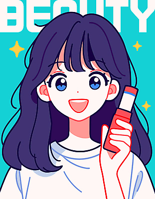 응시 여자 하늘색 일러스트 한명 웃음 들기 상반신 성인 반짝임 화장품 병 성인여자한명만 국내일러스트 AI파일 1 식기 시선 모션 표정 사람 파란색 뷰티 여자한명만 성인여자만 파일형식 벡터