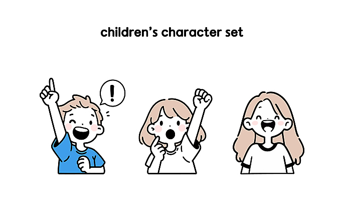 여자 남자 어린이 말풍선 일러스트 아이디어 미소 소녀 소년 상반신 세명 손들기 기쁨 가리킴 느낌표 질문 즐거움 어린이만 일러캐릭터 AI파일 캐릭터 기호 감정 컨셉 모션 표정 사람 손짓 파일형식 벡터