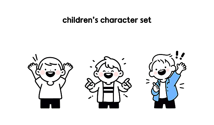 남자 어린이 일러스트 미소 웃음 소년 세명 기쁨 만세 가리킴 손인사 따봉 소년만 일러캐릭터 AI파일 캐릭터 감정 모션 표정 사람 손짓 인사 최고 남자만 어린이만 파일형식 벡터