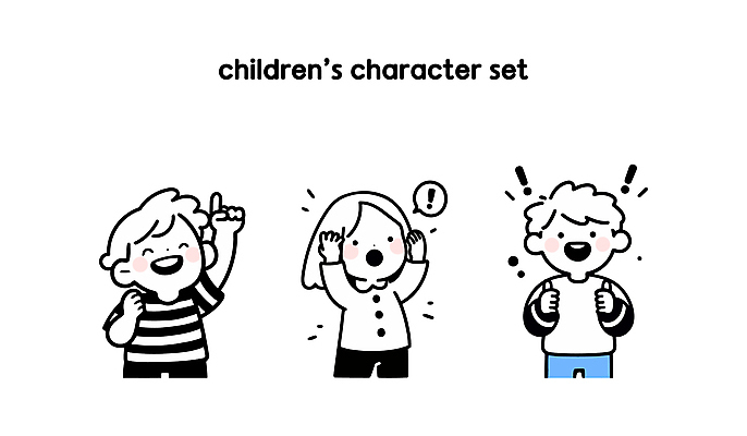 여자 남자 어린이 말풍선 일러스트 미소 소녀 소년 세명 놀람 가리킴 느낌표 따봉 감탄 어린이만 일러캐릭터 AI파일 캐릭터 기호 감정 표정 사람 손짓 최고 파일형식 벡터
