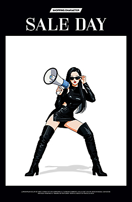 전신 모델 여자 패션 포스터 포즈 일러스트 그림자 한명 들기 성인 쇼핑 선글라스 세일 검은색 확성기 잡기 알림 성인여자한명만 세련 국내일러스트 AI파일 1 안경 컬러 모션 사람 여자한명만 성인여자만 파일형식 벡터