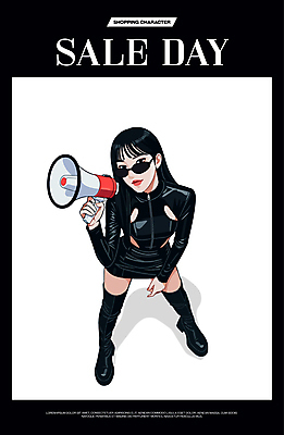 전신 모델 여자 패션 포스터 포즈 일러스트 그림자 한명 들기 성인 쇼핑 선글라스 세일 검은색 확성기 알림 성인여자한명만 세련 국내일러스트 AI파일 1 안경 컬러 모션 사람 여자한명만 성인여자만 파일형식 벡터