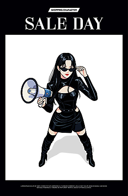 전신 모델 여자 패션 포스터 포즈 일러스트 한명 들기 성인 쇼핑 선글라스 세일 검은색 확성기 잡기 알림 성인여자한명만 세련 국내일러스트 AI파일 1 안경 컬러 모션 사람 여자한명만 성인여자만 파일형식 벡터